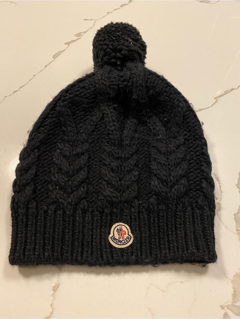 Moncler Black Cable-Knit Pompom Hat